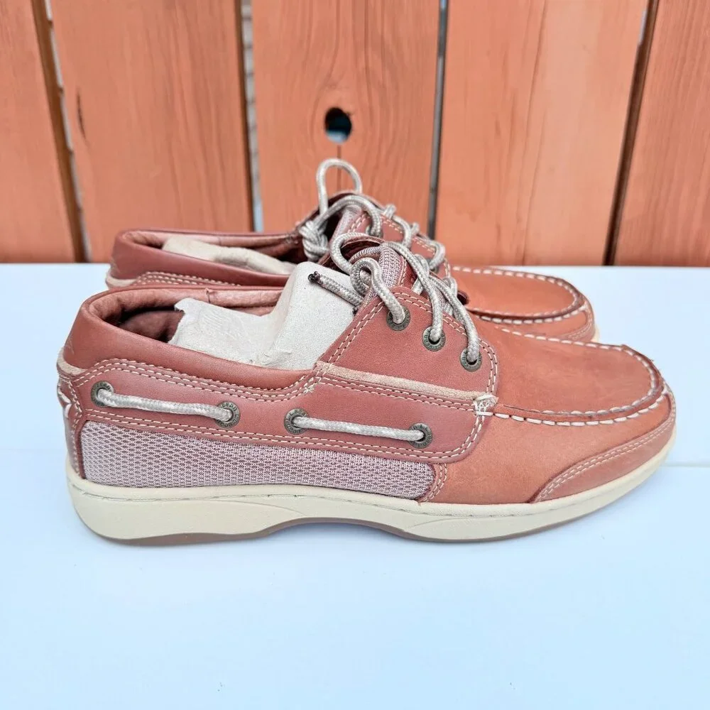 L.L. Bean Mens Leather Boat Shoes Size 8 Wide Brown Casual Footwear